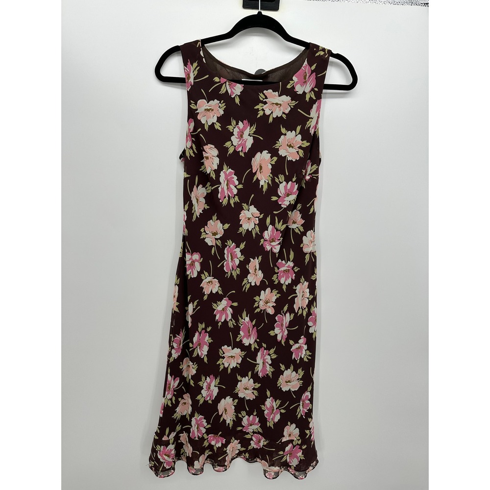 Ann Taylor LOFT Floral Sleeveless Midi‎ Dress Brown Pink Y2K Cottagecore 6